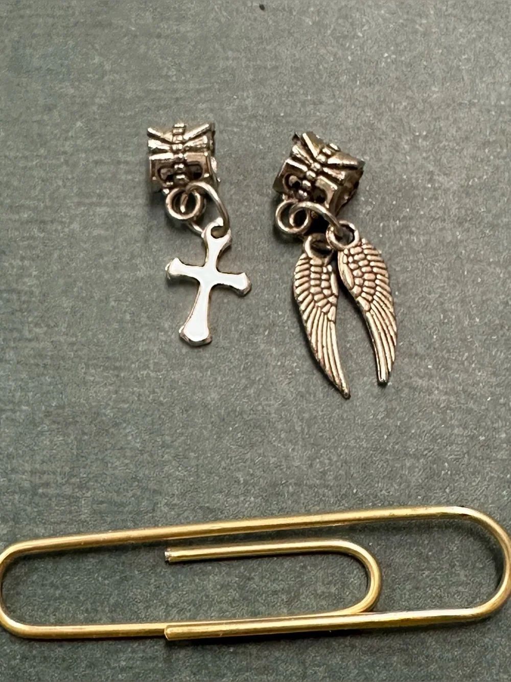 Silver Cross And Angel Wings Dangle Charms B11